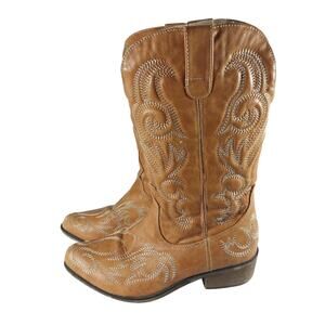 SHE SOLE! TOASTY TAN BEIGE GENUINE LEATHER WESTERN STYLE COWBOY BOOTS! SZ 6M